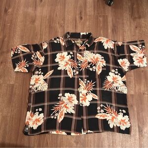 Caribbean Blues Men's Black Floral Hawaiian Button-Up Shirt , Size 4X Rayon